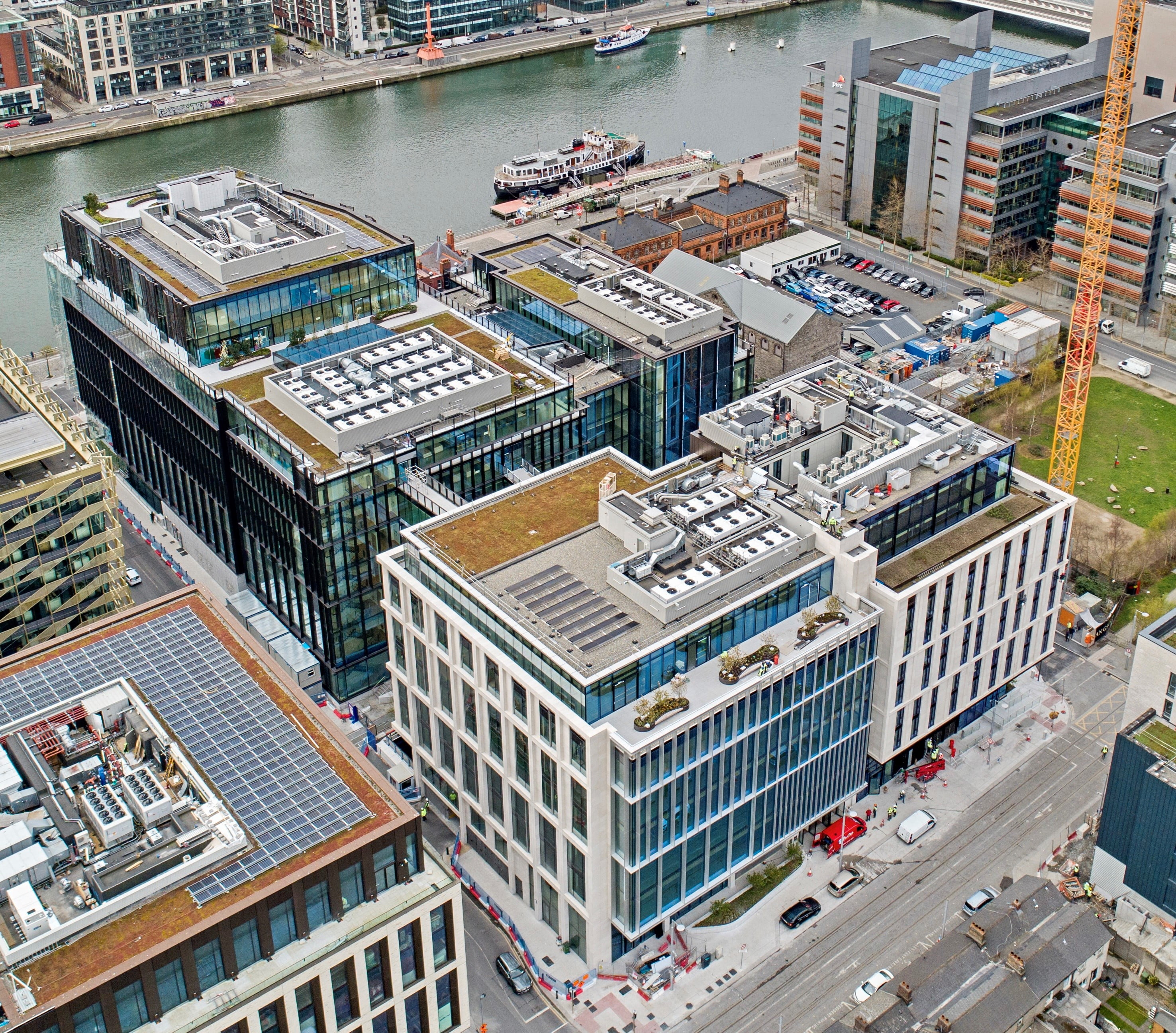 Spencer Dock NE Arial shot of the sales force tower and the Dalata hotel.